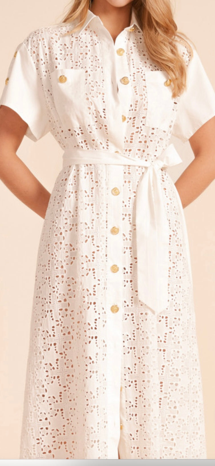 STAR EMBROIDERED SHIRT DRESS IN WHITE