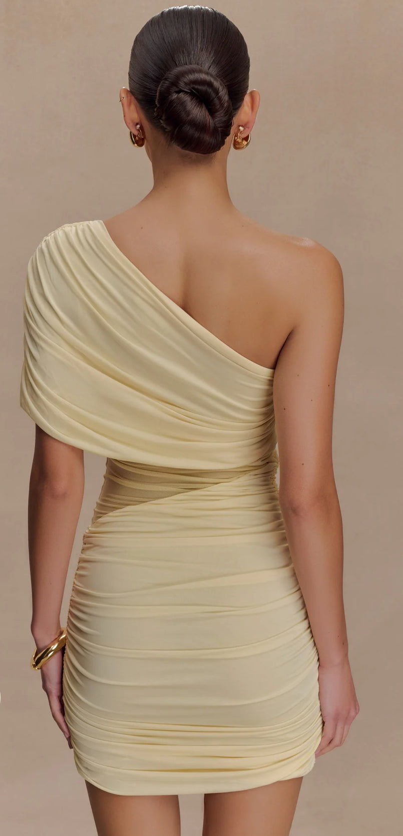Dallas One Shoulder Mesh Mini Dress Lemon