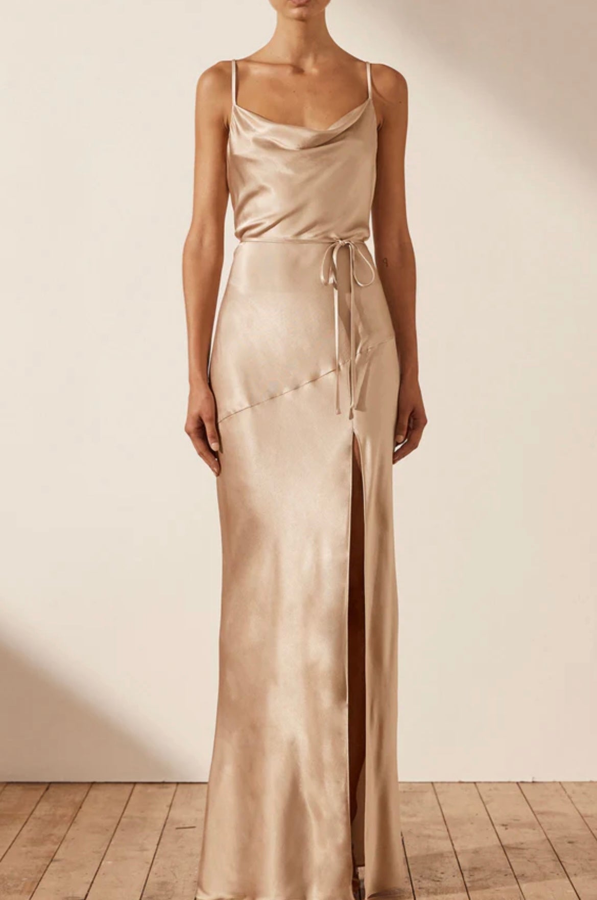 Shona Joy - La Lune Bias Cowl Maxi - Gold Vogue Style Hire Shona Joy - La Lune Bias Cowl Maxi - Gold Vogue Style Hire