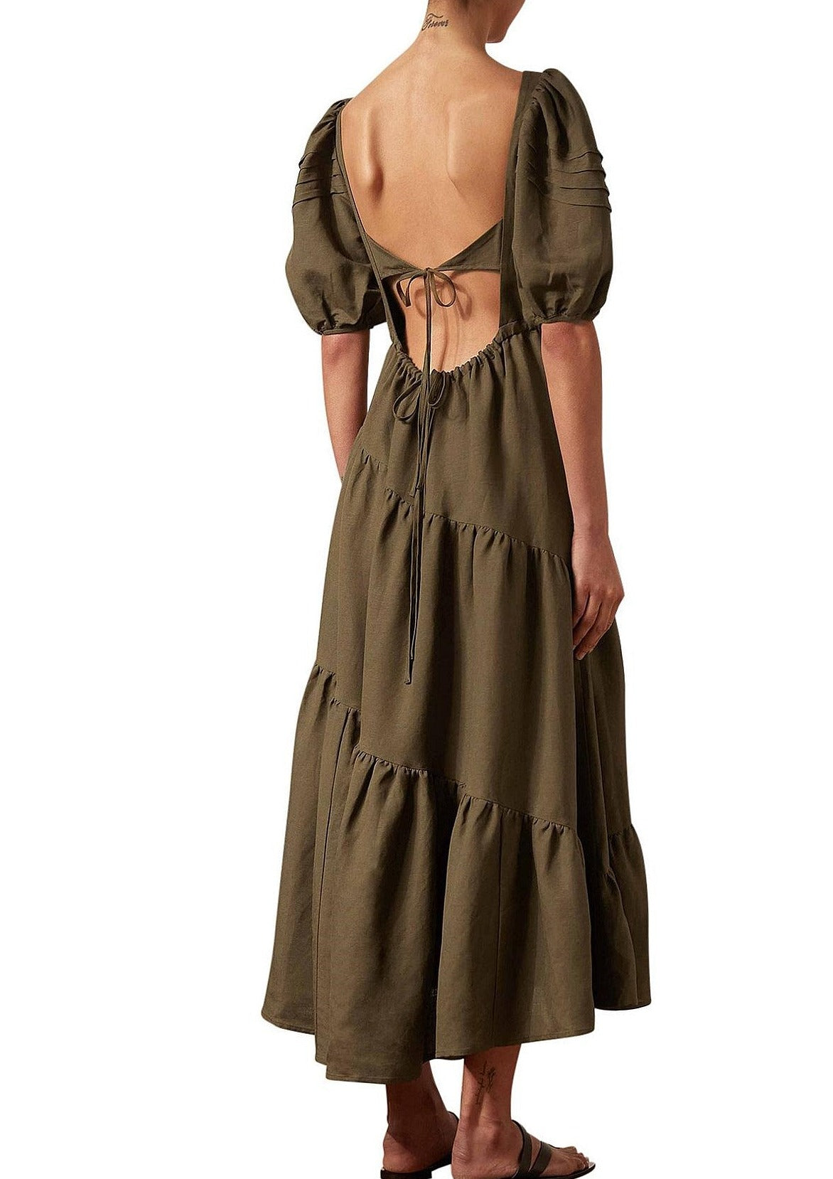 Shona Joy - Juliana Linen SS Open Back Midi Dress - Size 8/12