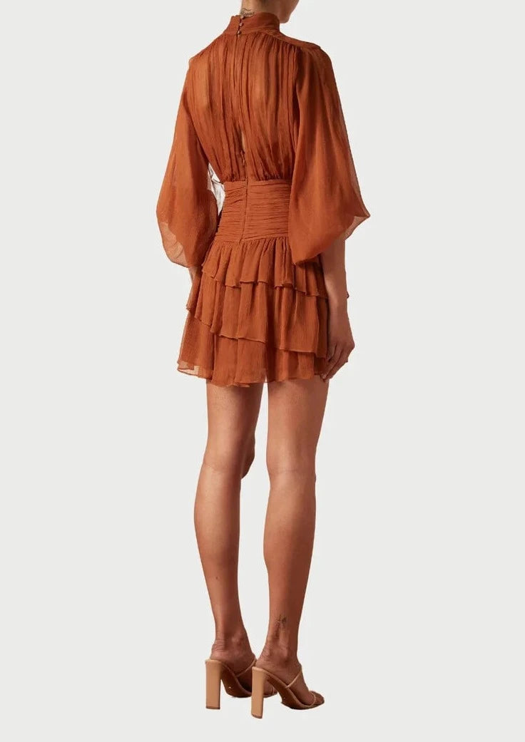 Shona Joy - Noemi Long Sleeve Ruched Dress - Size 8