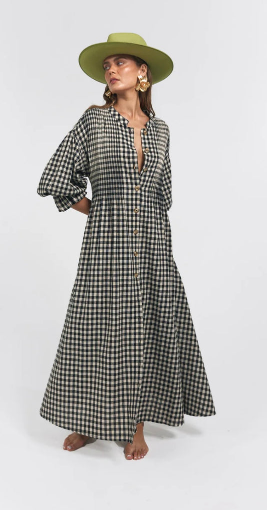 La Bohème Girls - Poppy Maxi Dress - Black Oat Gingham- One Size (6-16)