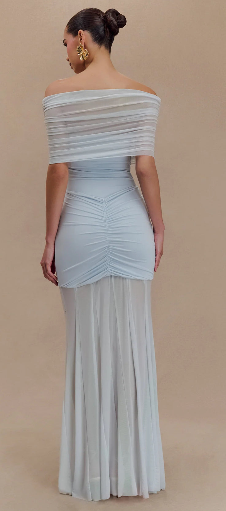 Caspian Slinky And Mesh Off Shoulder Maxi Dress - Pale Blue