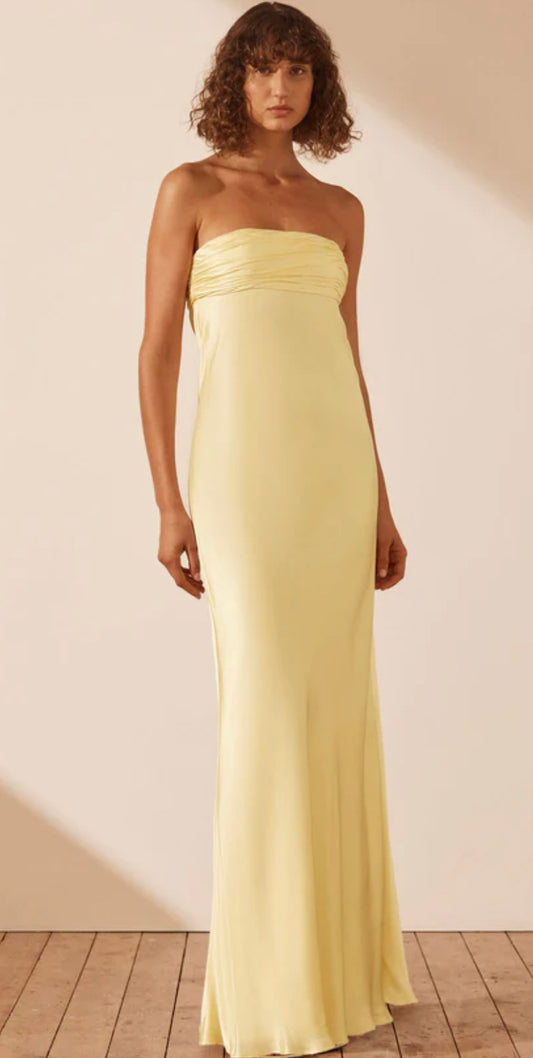 Shona Joy - La Lune Strapless Ruched Maxi - Lemon