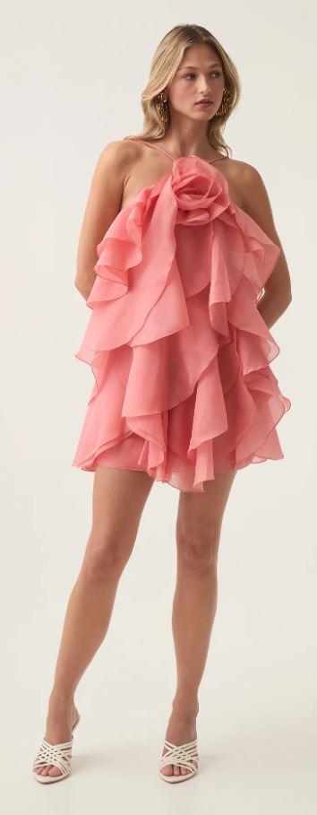Aje - Pandorea layed Ruffle mini dress -  washed coral size 8 ( fit size guide 8-12)