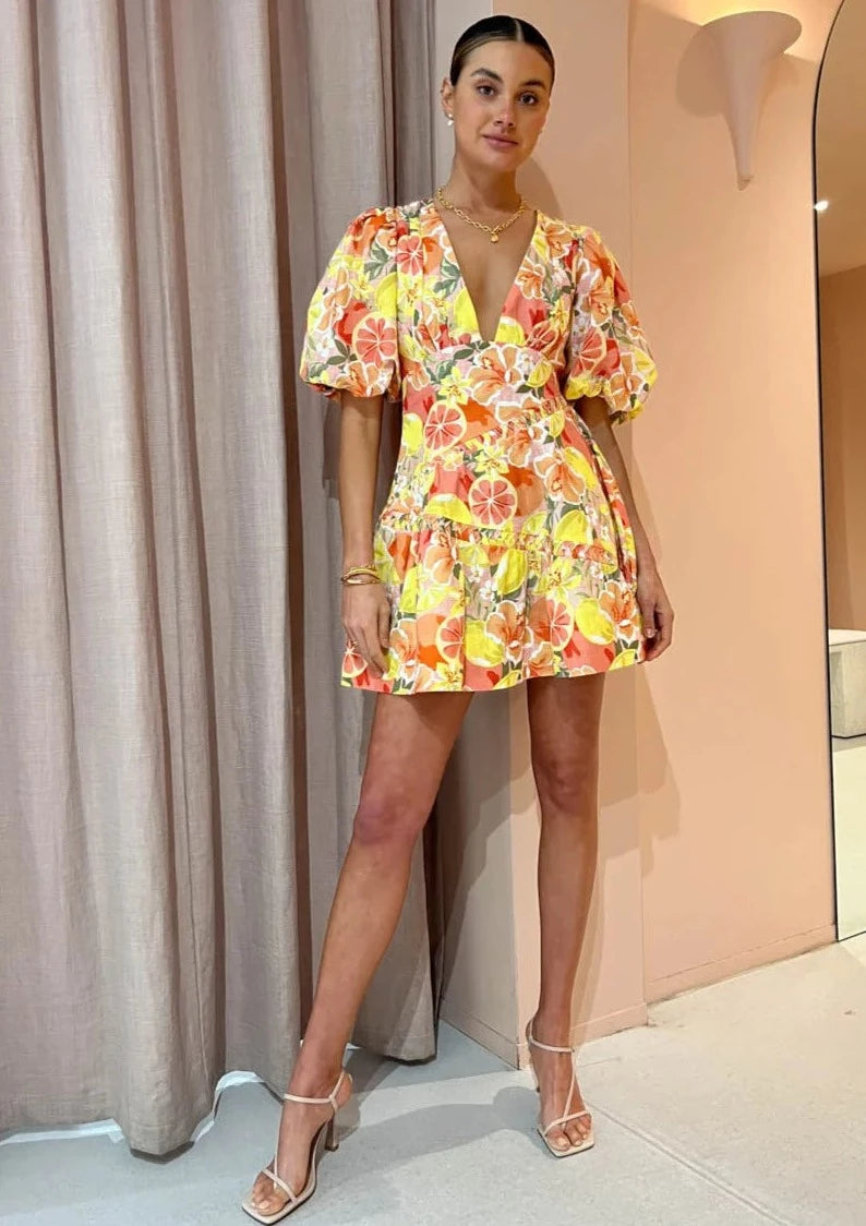 By Nicola - Sol Puff Sleeve Mini Dress - Size 6